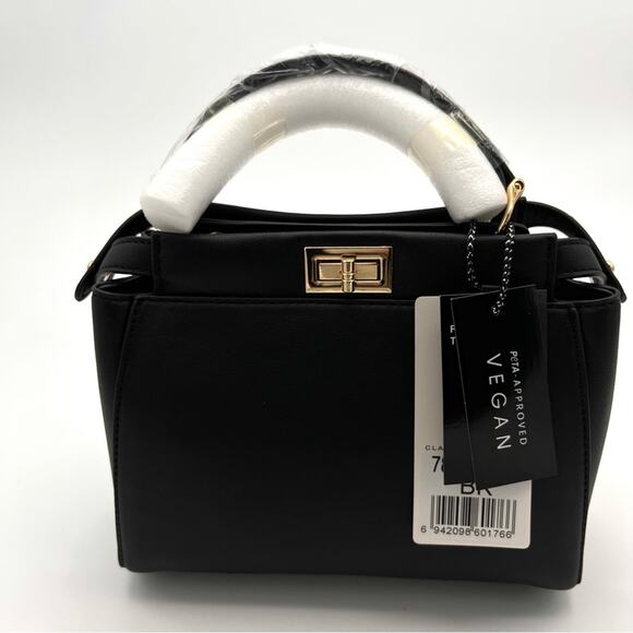 Classic Fashion Crossbody Bag and Wallet Black Vegan Leather Gold Hardware NWT - Picture 1 of 12